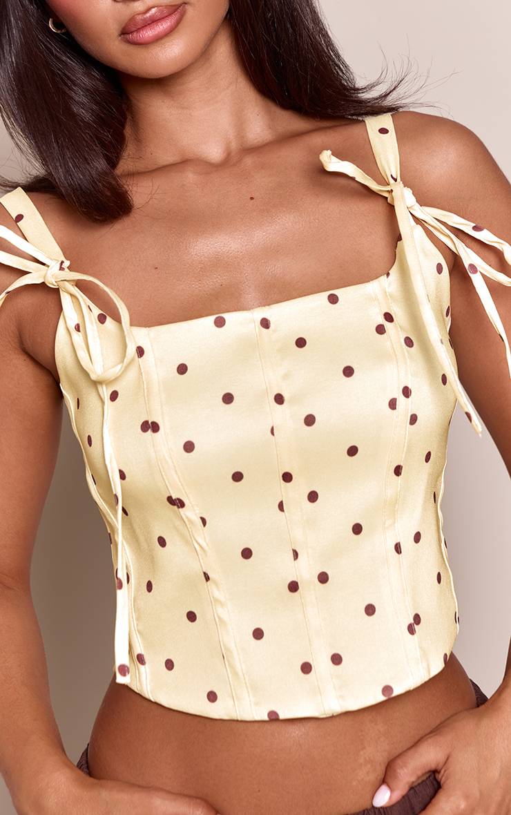 Citron Top Corset Court À Pois Avec Bretelles Nouées Petite