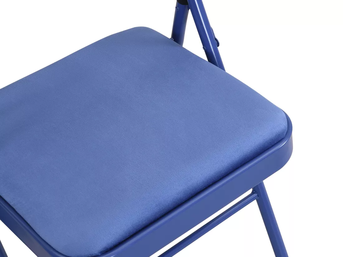 Lot de 2 chaises pliantes en velours et métal - Bleu - ORTENSIA