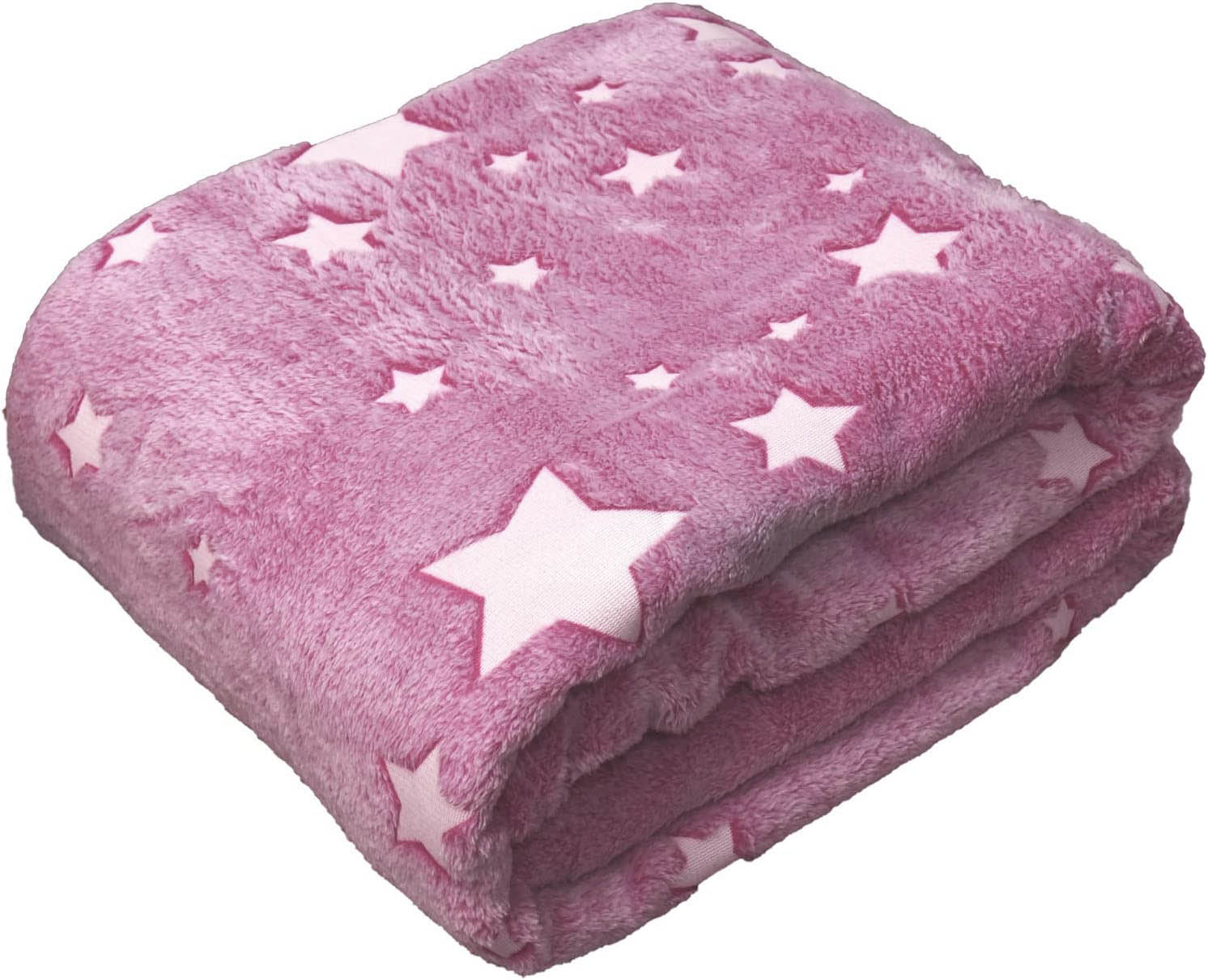 (180x150cm) Fluoreszierende Kinder Kuschel Decke Leuchtende Mond / Sterne Plüschdecke - Rosa