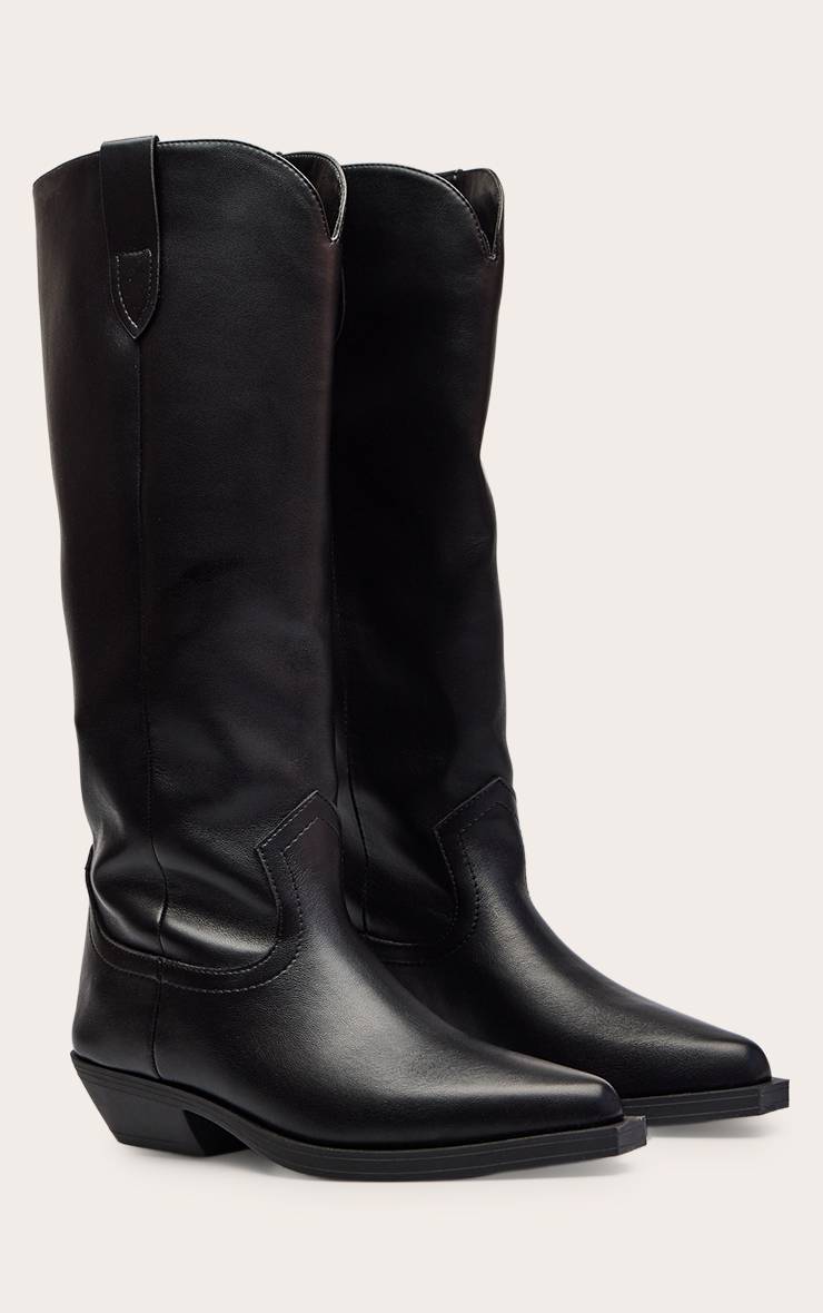 Noir Bottes Hautes Western Plates En Synthétiquecuir