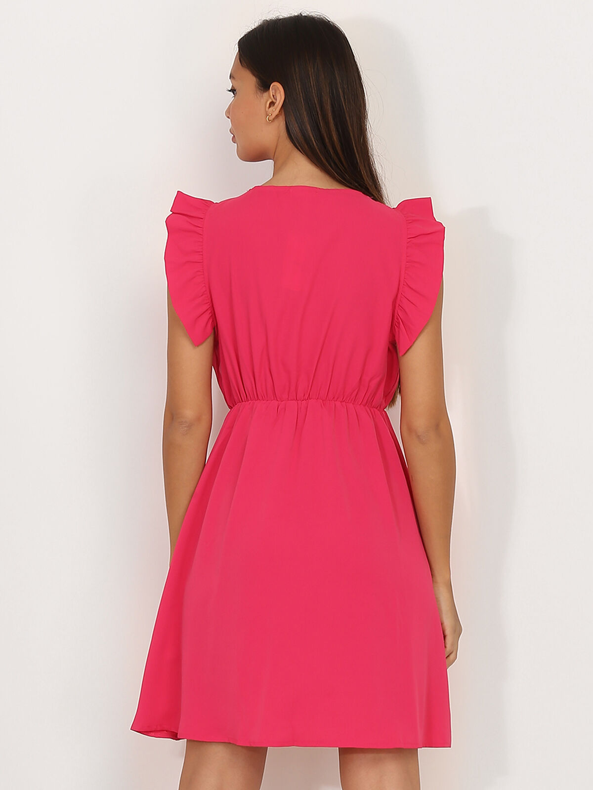 Robe patineuse cache cœur à volants- Fuchsia