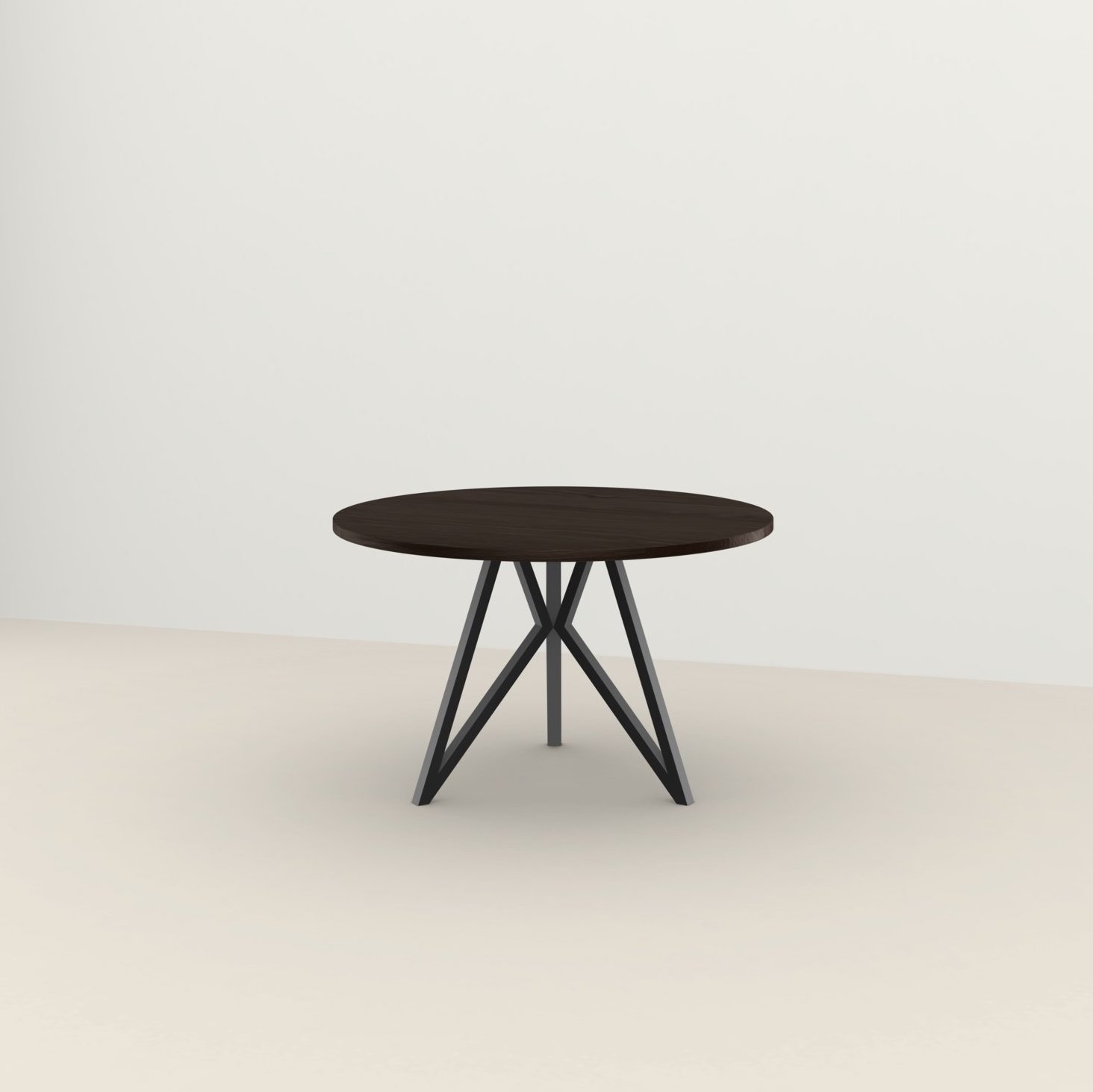 Studio HENK tafel Butterfly Rond Tripod - zwart frame, gerookte beits ⌀120 | Gerookte Beits | Rechte Rand | Frame Zwart