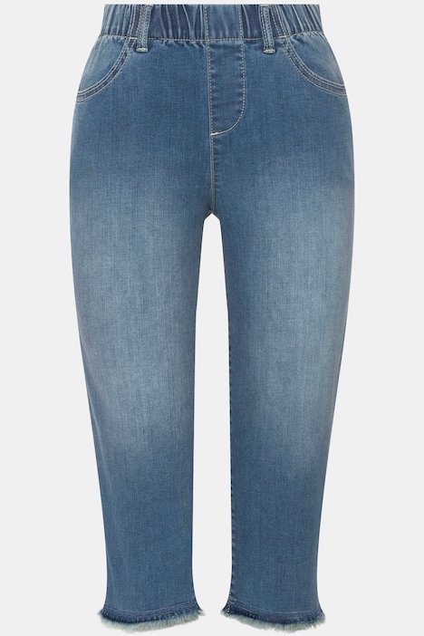 Caprijeans, Jeggings, Fransensaum, Elastikbund, mit recyceltem Polyester