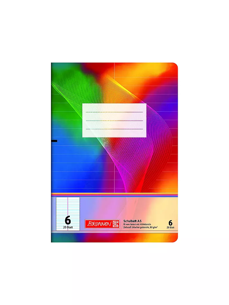 BRUNNEN VERLAG Heft A5 Liniert 10 mm 20 Blatt mit Mittelstrich keine Farbe