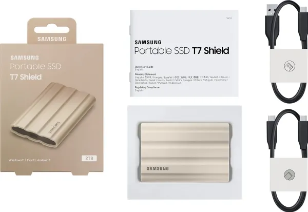Samsung T7 Shield MU-PE2T0K - SSD - krypteret - 2 TB - ekstern (bærbar) - USB 3.2 Gen 2 (USB-C stikforbindelse) - 256-bit AES - beige