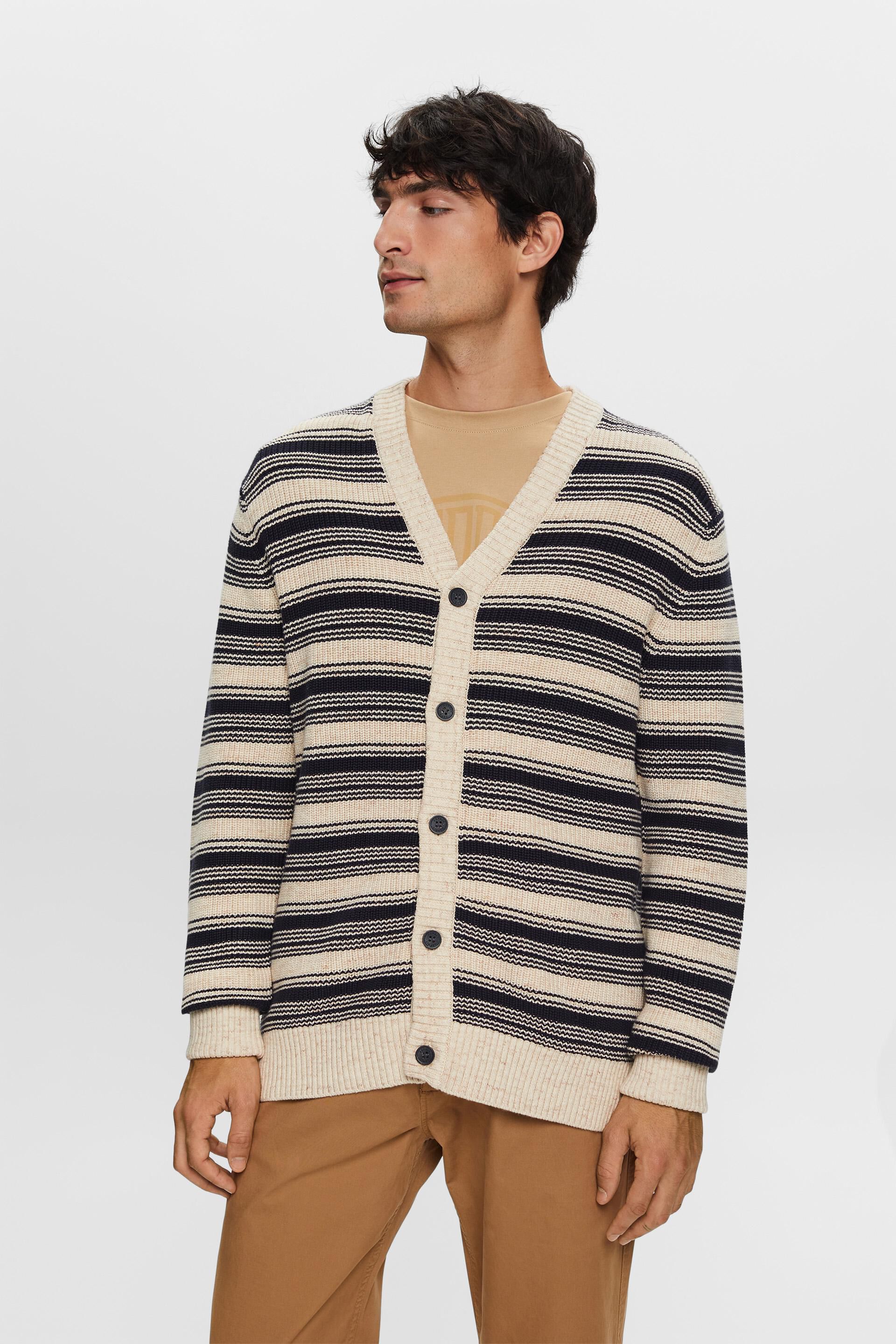 Cardigan rayé à col V, 100 % coton
