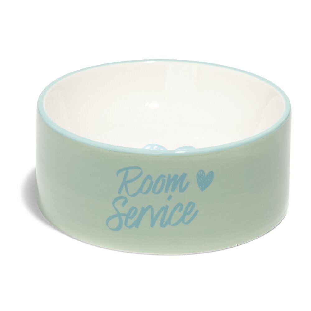 Gamelle ronde pour chat céramique vert et brun - Ø15,5xH.6cm