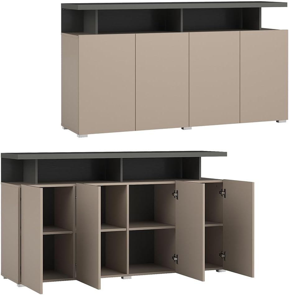 Lomadox Wohnzimmer Set 4-teilig in beige mit anthrazit mit LED Beleuchtung Sideboard Wohnwand Couchtisch