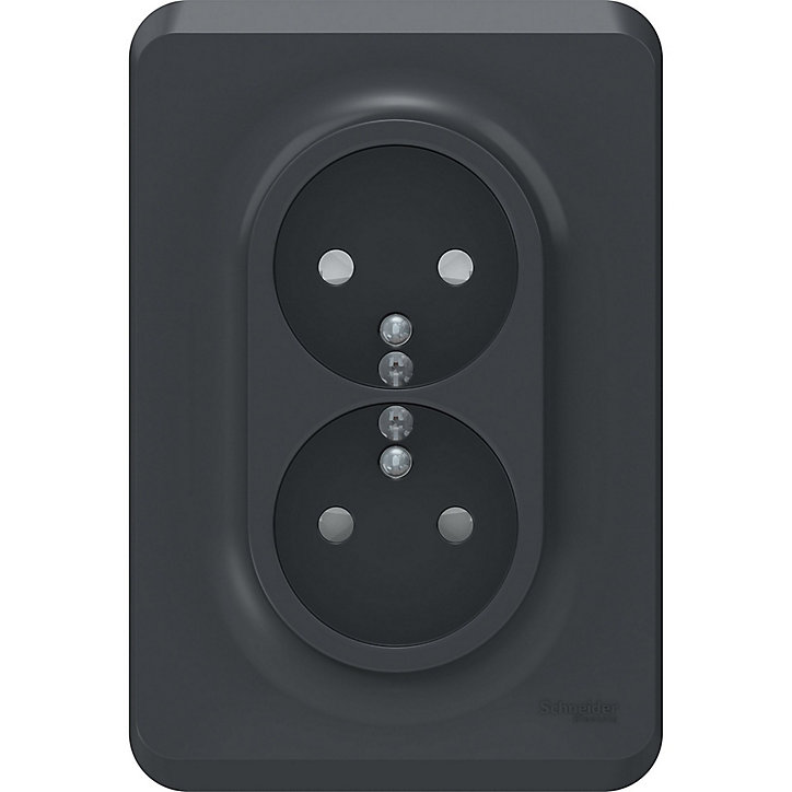 Prise double avec terre Schneider Electric Unica Déco anthracite