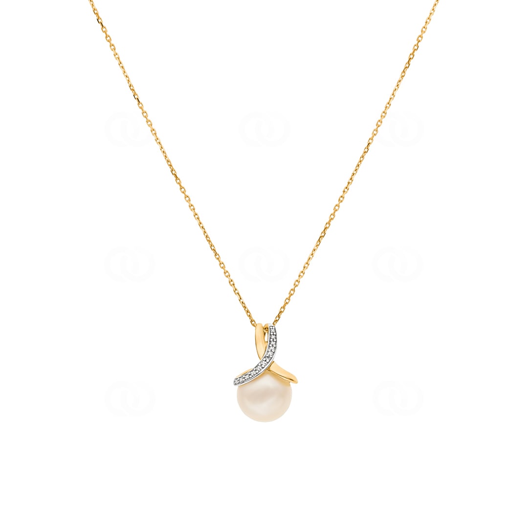 Collier mit Anhänger 750/18 K Gelbgold mit Süsswasserzuchtperle und Diamant 0.01ct.