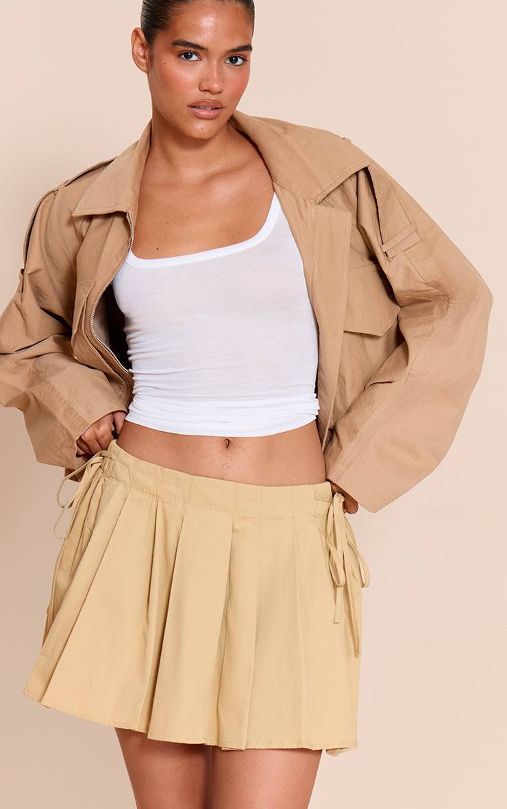 Camel Mini-jupe Plissée En Coton Avec Fronces Latérales