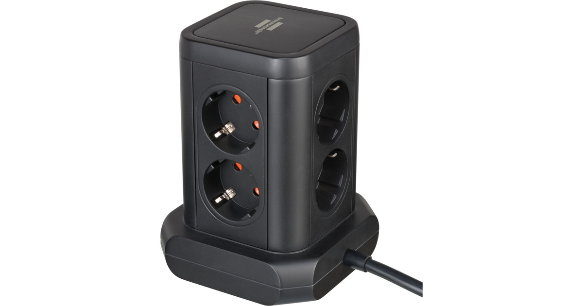 BrennenstuhlStekkerdoos toren met 8 stekkerdozen in 45° opstelling stekkerdoos  (Zwart, 2x USB A, 1x USB C Power Delivery)
