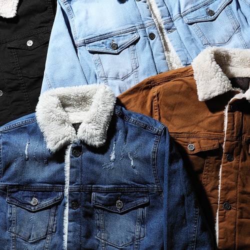 Veste Jean Super Slim Fit A Col Mouton 5004 Camel Blanc