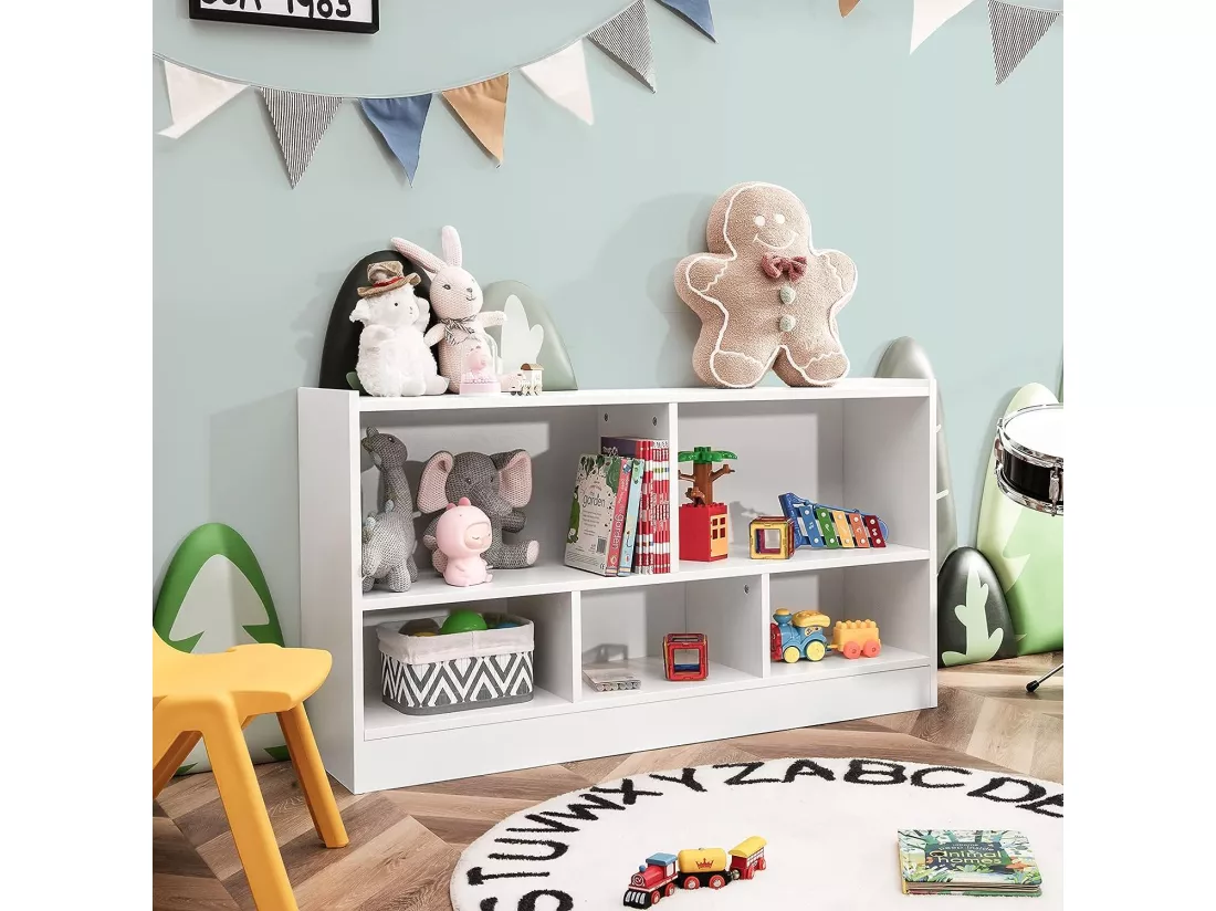 Bibliothèque pour enfants, avec 5 compartiments et patins antidérapants, 111 x 30 x 61,5 cm