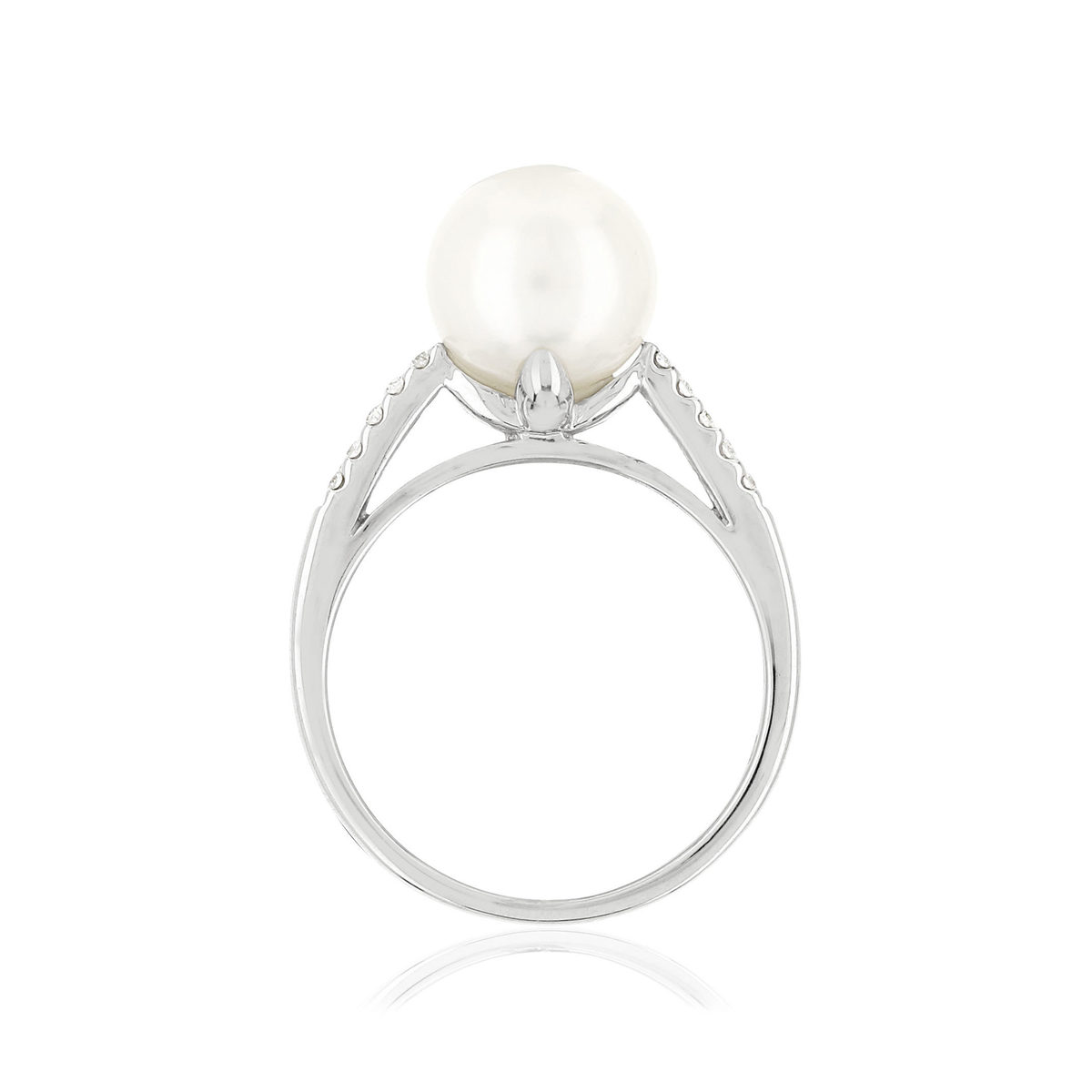 Bague or 375 blanc perle de culture de Chine et diamants