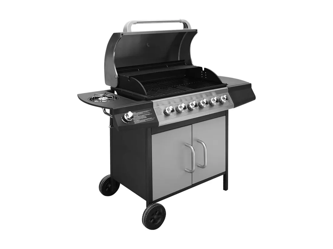 Barbecue à gaz 6 + 1 zone de cuisson Noir et argenté