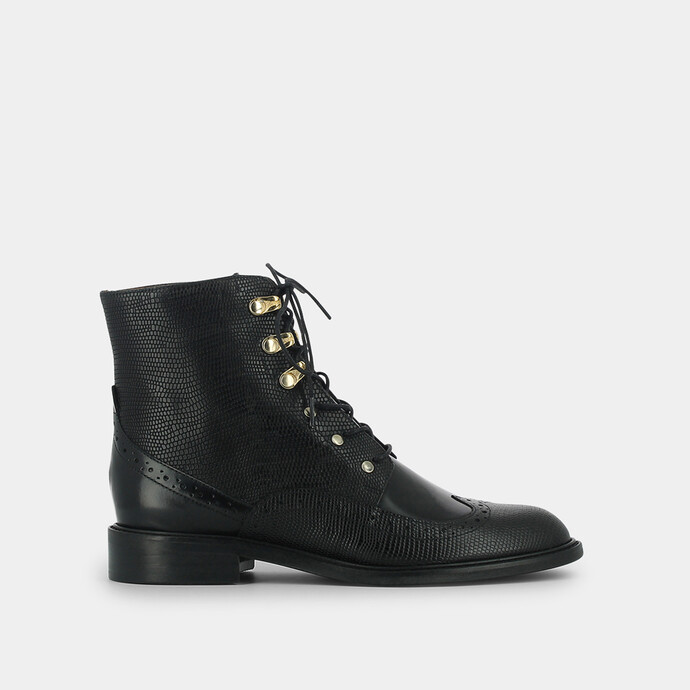 Boots à lacets et détails en métal  en cuir noir
