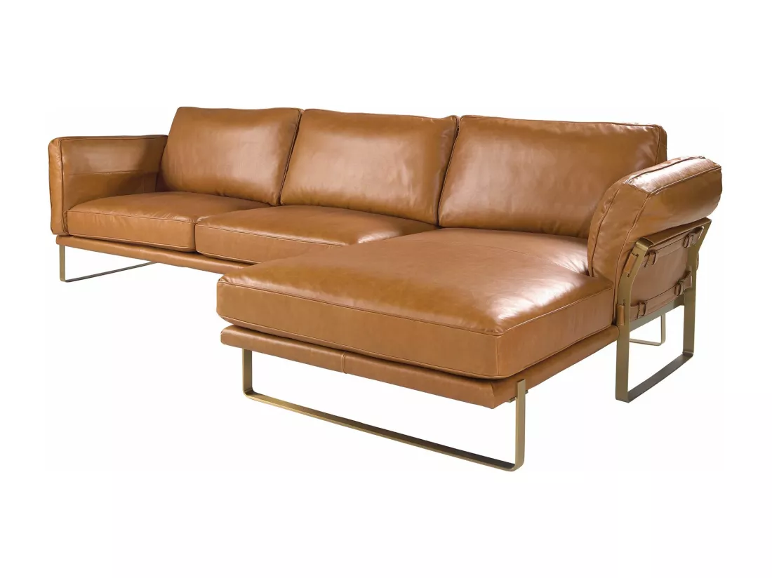 Chaise longue droite en cuir camel
