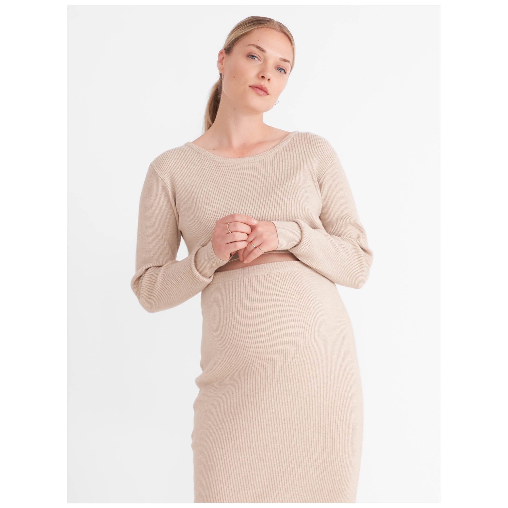 Prénatal zwangerschapstrui lange mouwen effen beige