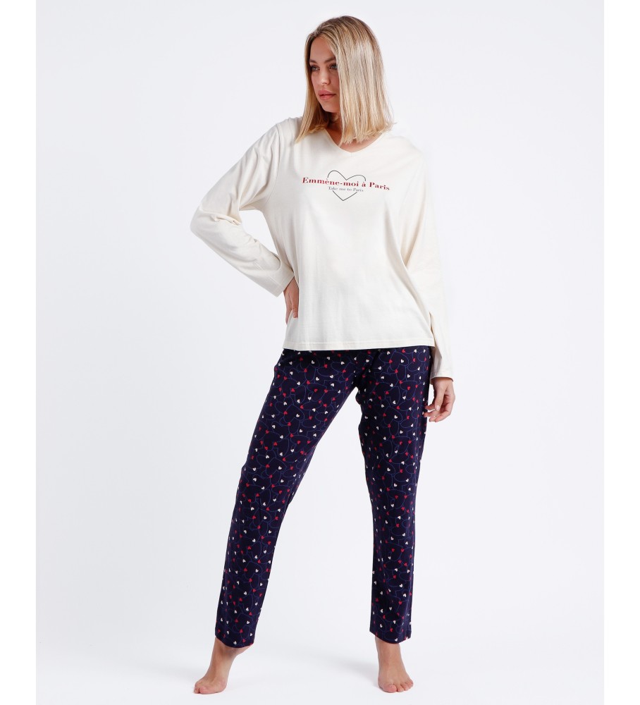 Admas Pijama Manga Larga Leve-me para Paris bege