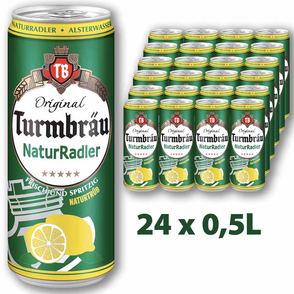 24x Turmbräu Naturradler 0,5L Dosen = 12L Biermischgetränk MHD:29.8.25