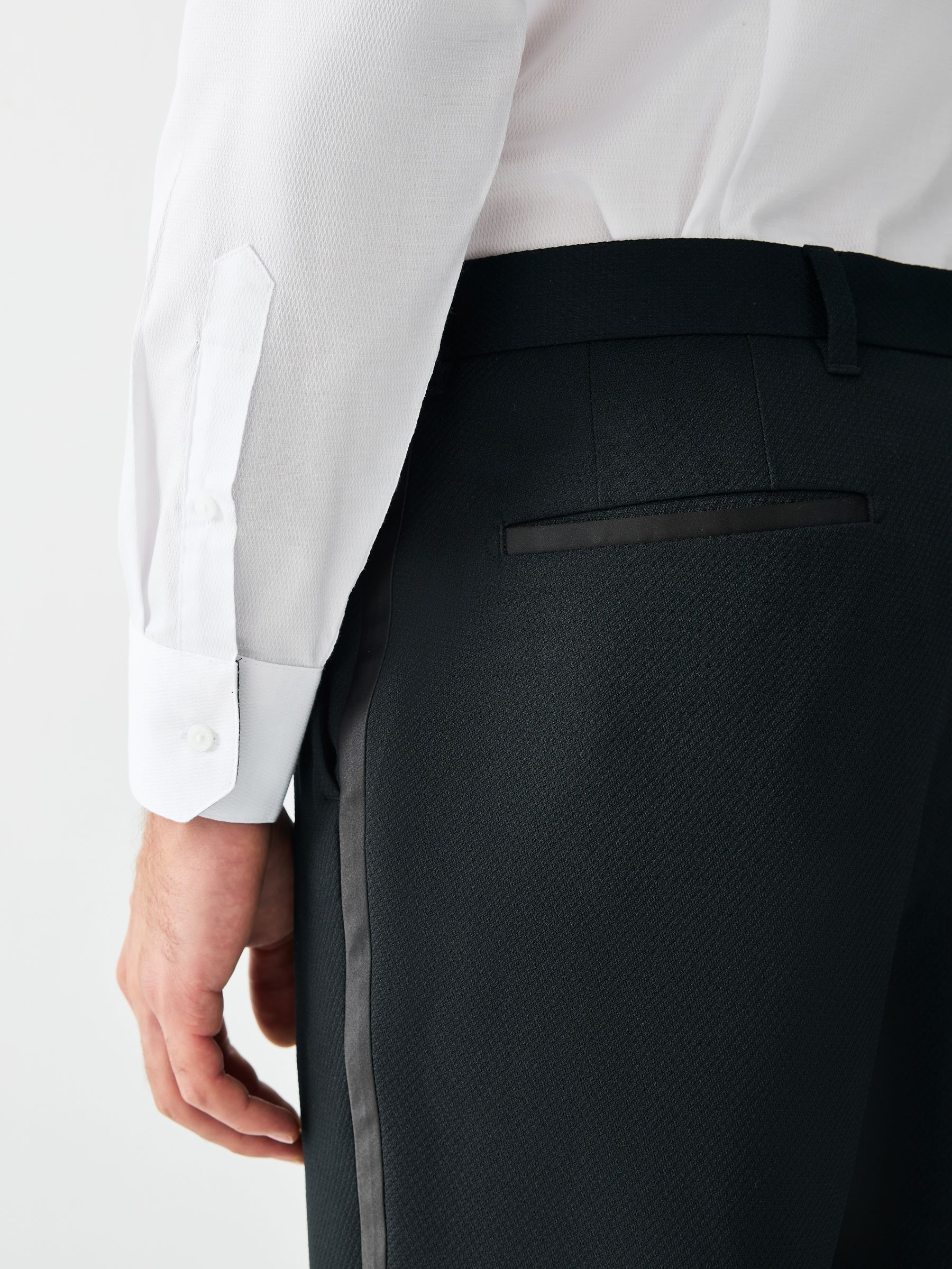 Zwart - Normale Pasvorm - Smokingpantalon met biesdetail en textuur