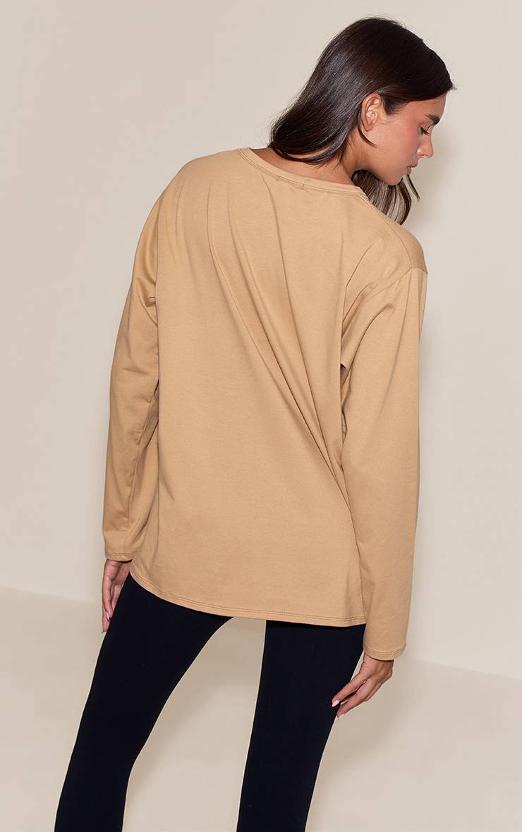 Gris Pierre T-shirt Basique Oversize En Coton À Manches Longues