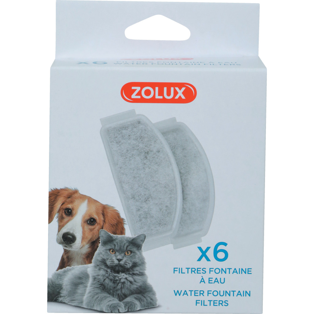 6 filtres de rechange pour la fontaine zolux 2 litres et calypso