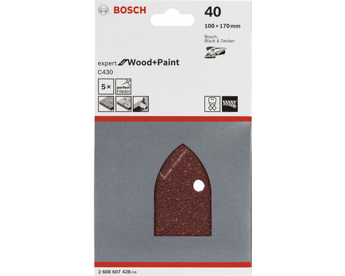 Schuurblad voor Bosch multischuurmachine, 95x135 mm, korrel 40, 5 stuks