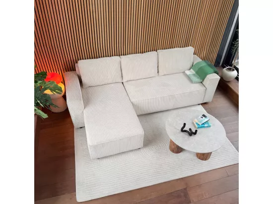 Canapé d'angle réversible convertible 4 places en velours côtelé beige - Théa