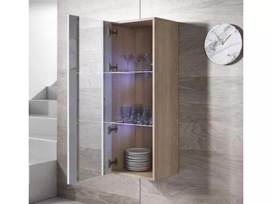 Vitrine pour Salon Salle à manger en Sonoma et Blanc avec LED 40x29x126cm Luke V2