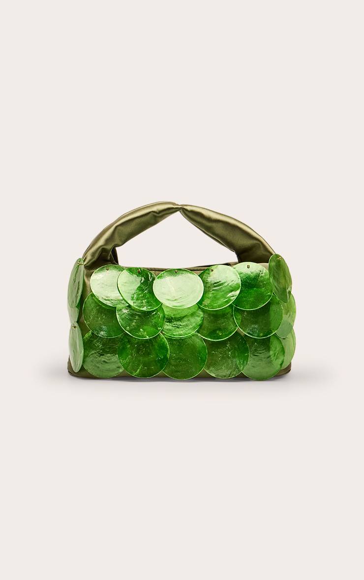 Vert Olive Sac À Main Orné De Coquillages