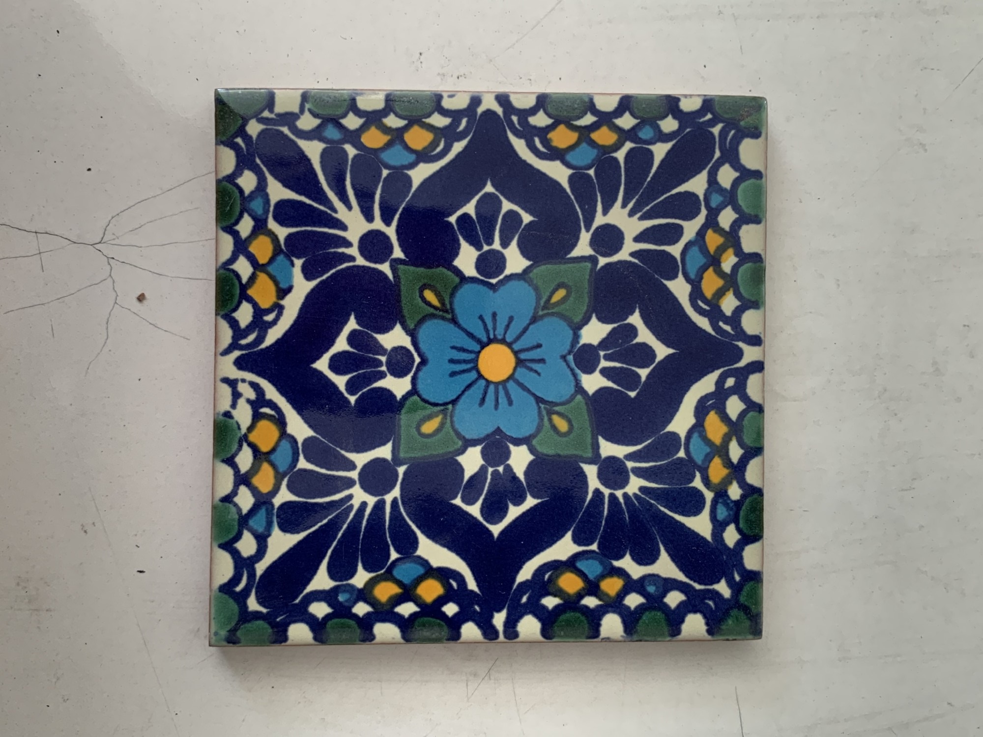 Kachel 'Miosota', blau, multicolor, T 10 cm, B 10 cm, H 0,5 cm von fischer's lagerhaus