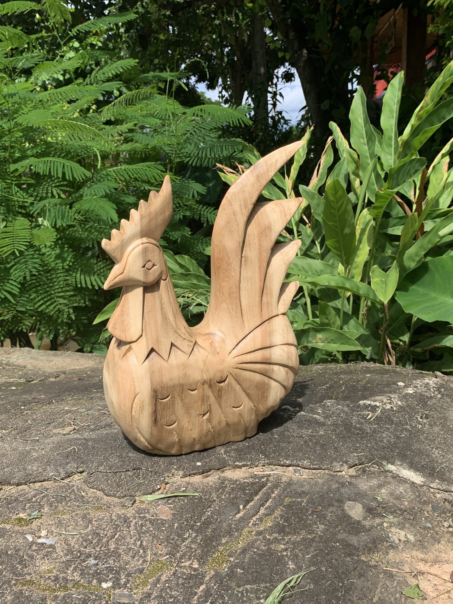 Massivholz-Figur 'Hahn', natur, H 37 cm, B 25 cm, L 10 cm von fischer's lagerhaus