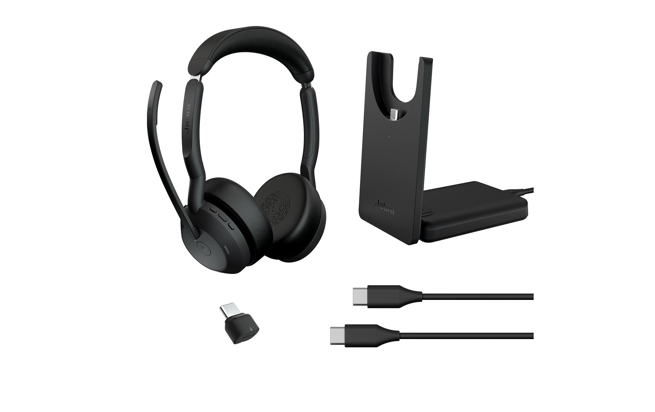 Headset Evolve2 55 Duo MS, USB-C, inkl. Ladestation<br>Das professionelle Headset, mit dem Sie alle Aufgaben erledigen können, die Ihr hybrider Arbeitstag mit sich bringt