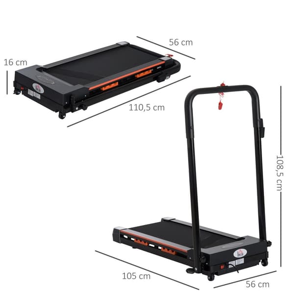 Elektrisk Tredemølle Med Lcd-Skjerm, Sammenleggbar Treningsmaskin, 1-6 Km/T, Stål, Svart, 105 X 56 X 108,5 Cm