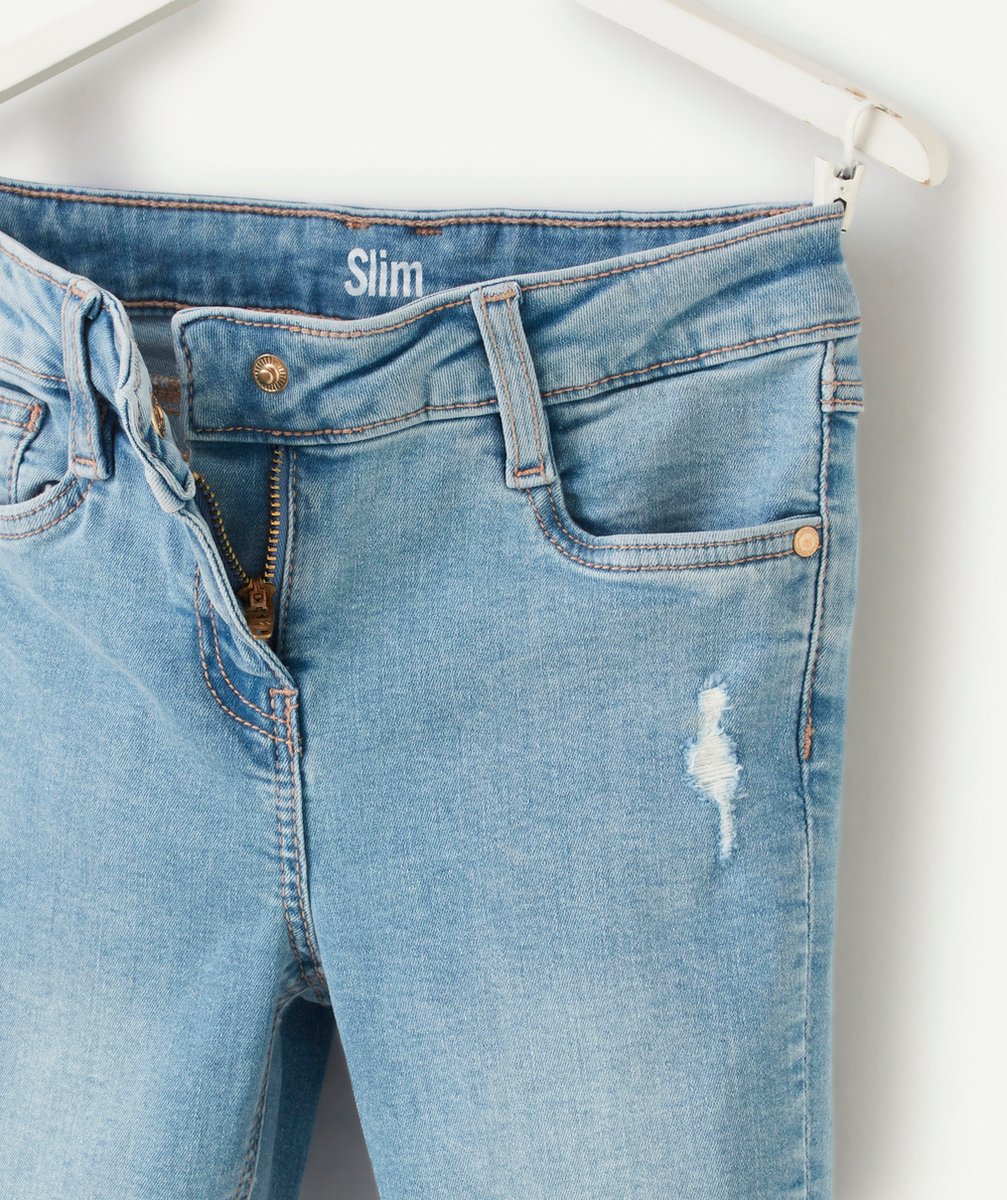 PANTALON SLIM FILLE LOW IMPACT EN DENIM BLEU EFFET USÉ