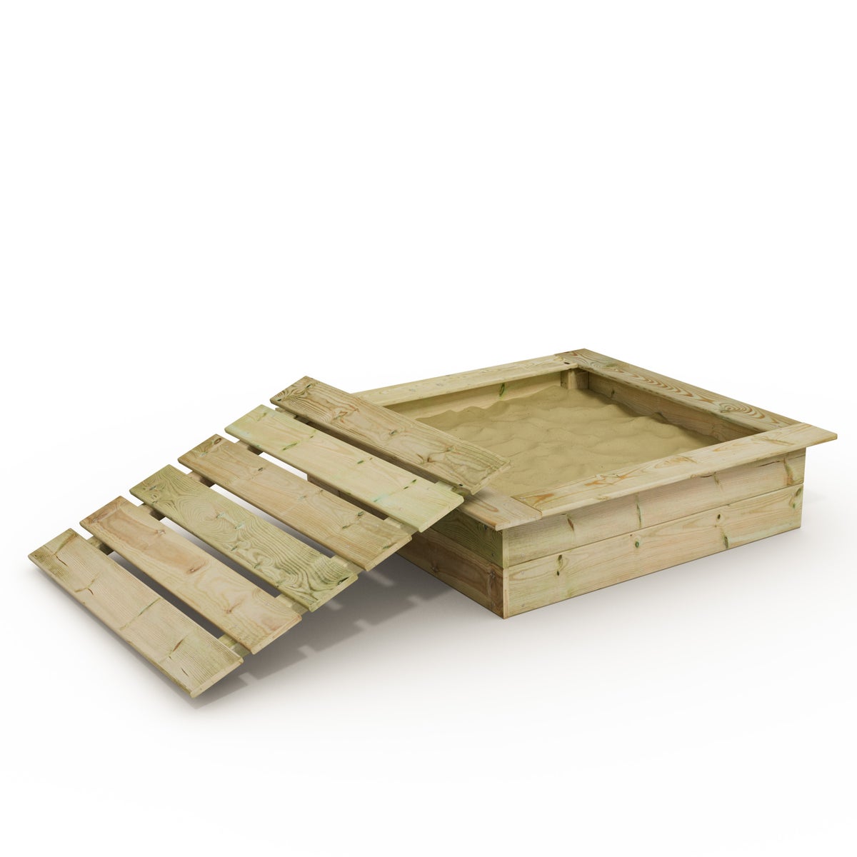 WICKEY King Kong 120 x 120 cm Zandbak met Deksel, Zandbak met Bank, Tuin, Kinderen