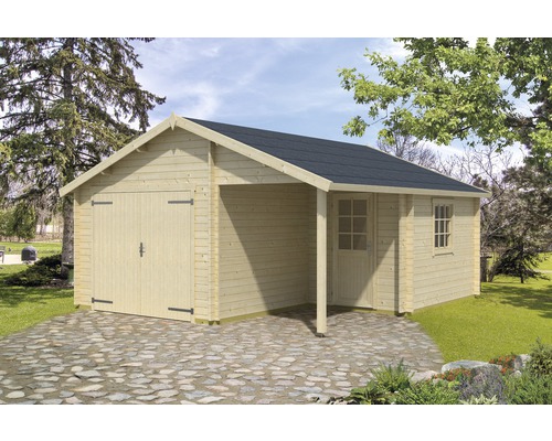 Enkele garage Nevis, houten deur, 500 x 550 cm, natuurlijke afwerking