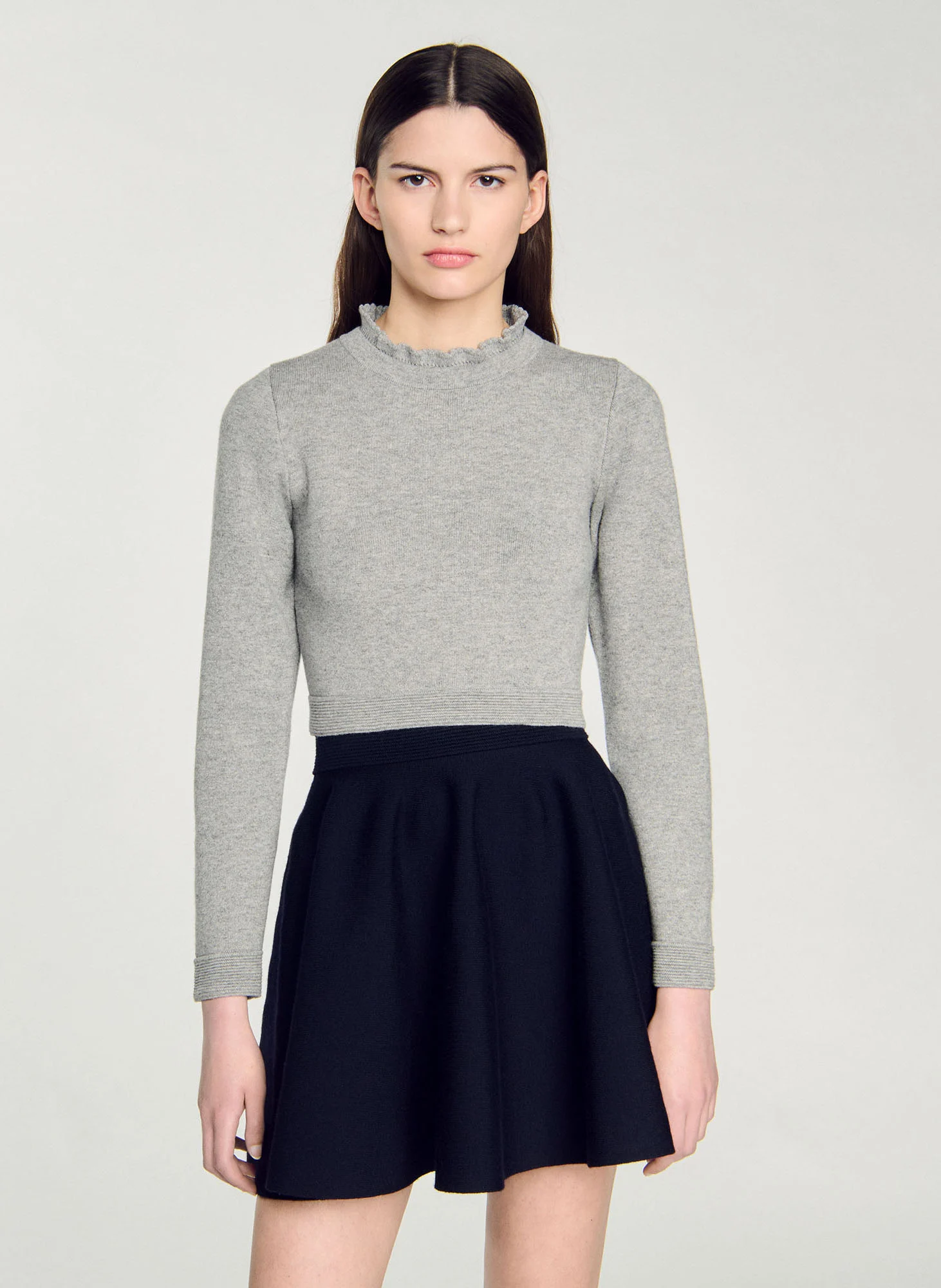 Pull à volants en laine mélangée | Gris