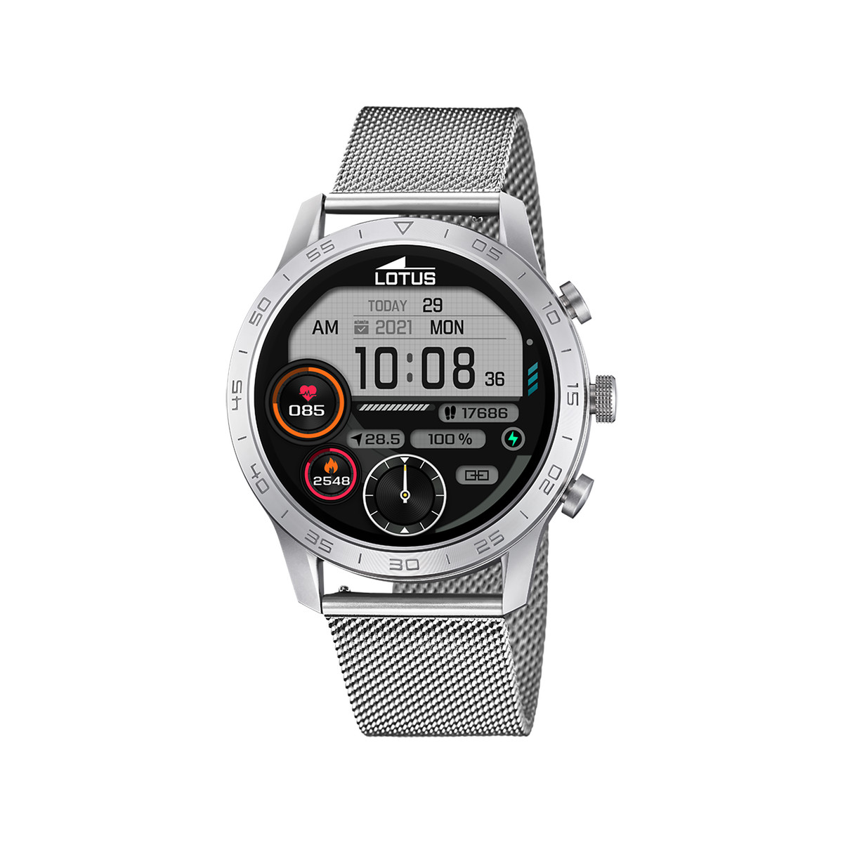 Montre Lotus mixte connectée acier bracelet acier maille milanaise