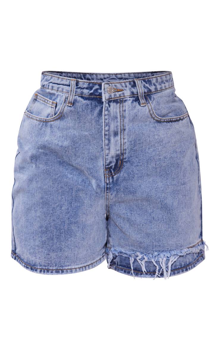 Light Blue Wash Short En Jean Long Effet Usé Grande Taille