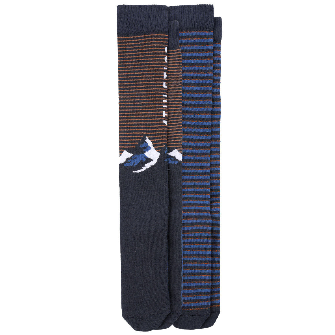 Topolino 2 Paar Jungen Kniestrümpfe mit Frotteesohle dunkelblau / blau / hellbraun