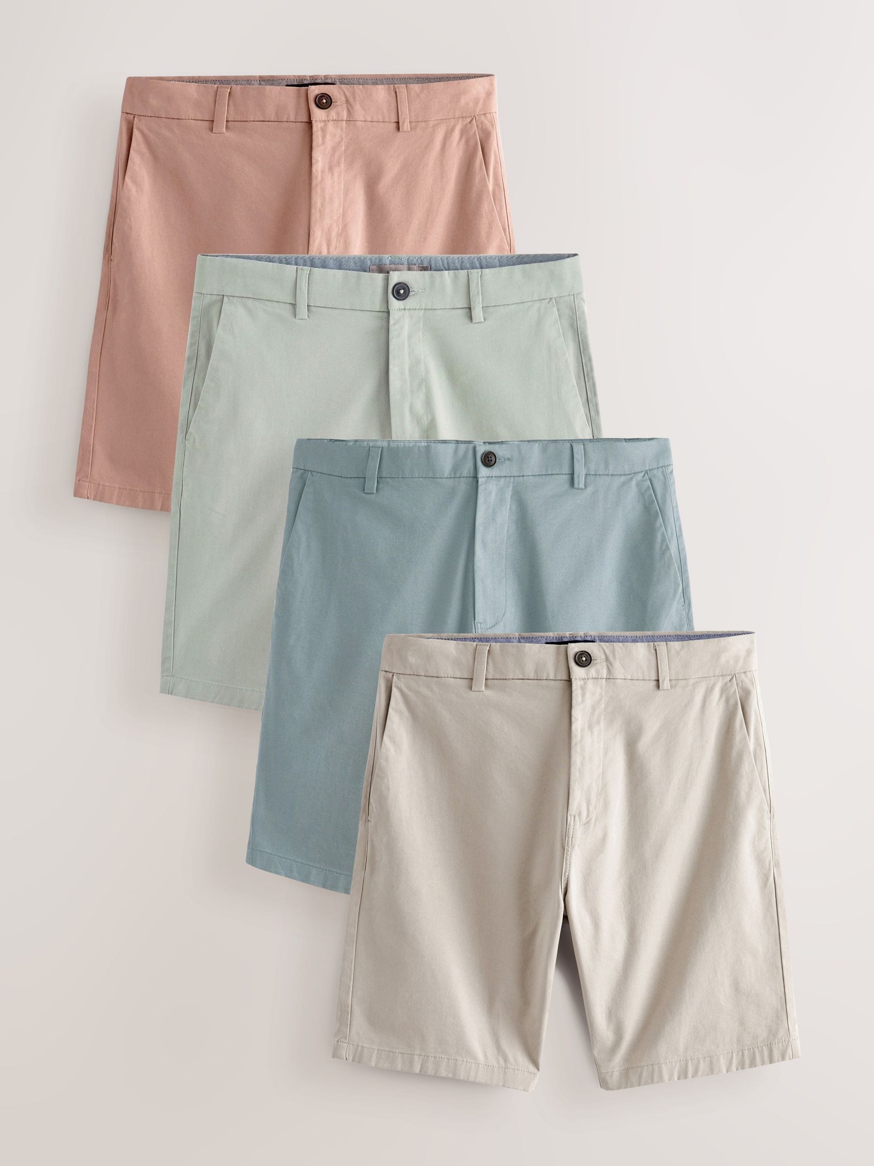Pastelkleurig - Slim Fit - Set van 4 chinoshorts met stretch