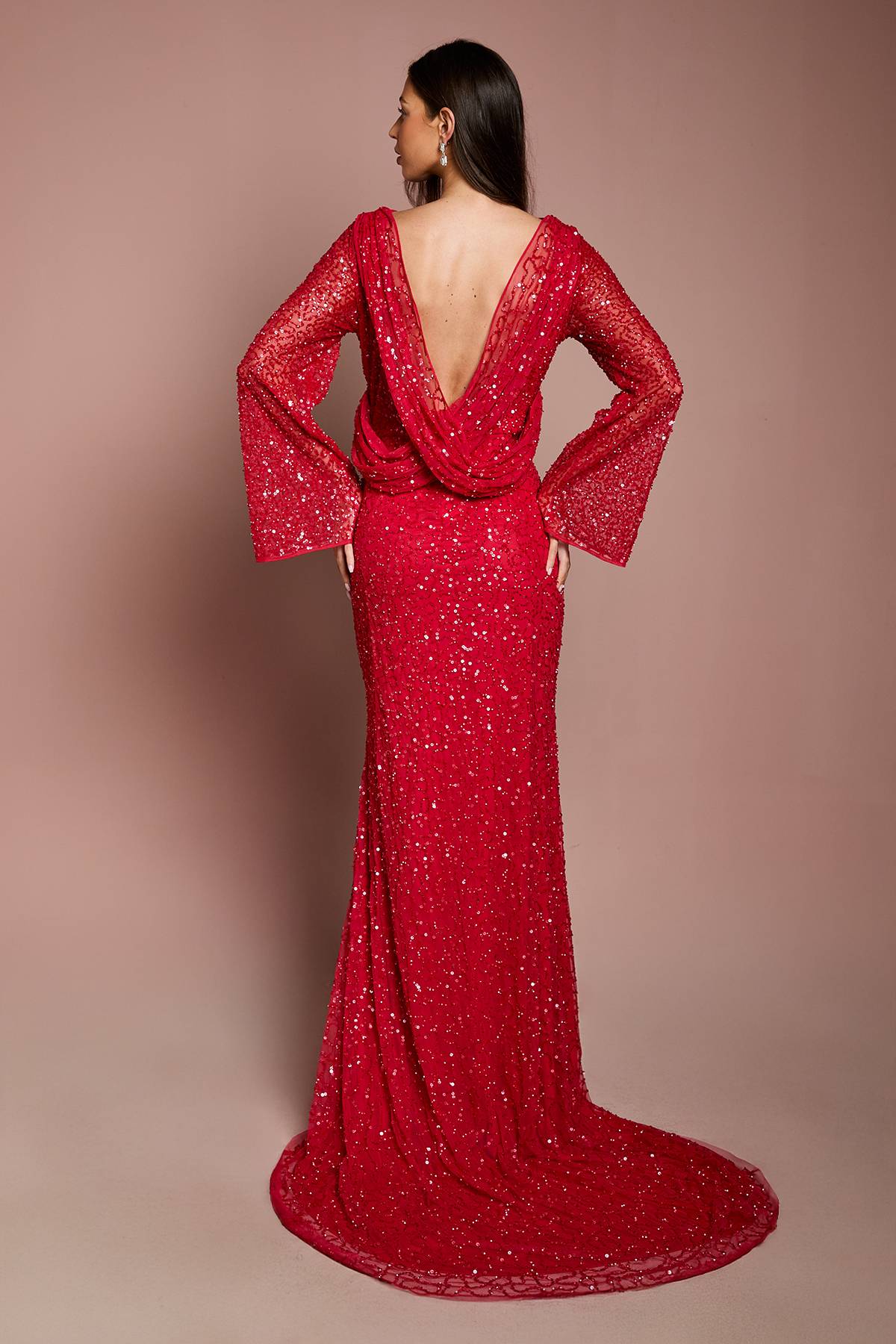 Coast Robe Maxi à Sequins Manches Longues Évasées et Dos Drapé