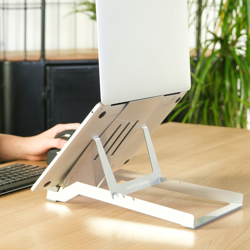 R-Go Tools Support pour ordinateur portable R-Go Riser Basic, support pour ordinateur portable pliable et réglable, aluminium