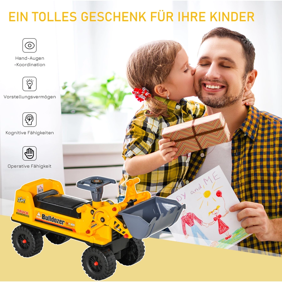 HOMCOM Kinder Bulldozer mit Stauraum Gelb, Schwarz