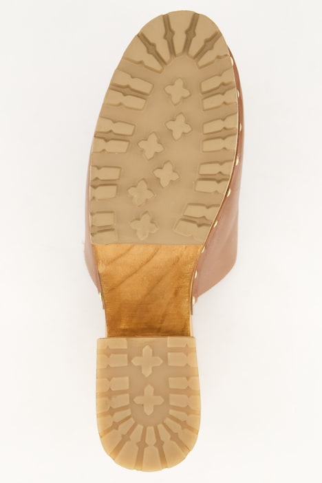 Leder-Clogs, echtes Leder, goldene Nieten, Plateausohle, Weite H
