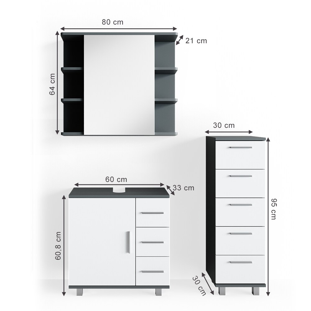 VICCO Badmöbel Set ILIAS Weiß Anthrazit Spiegel Kommode Unterschrank Badschrank