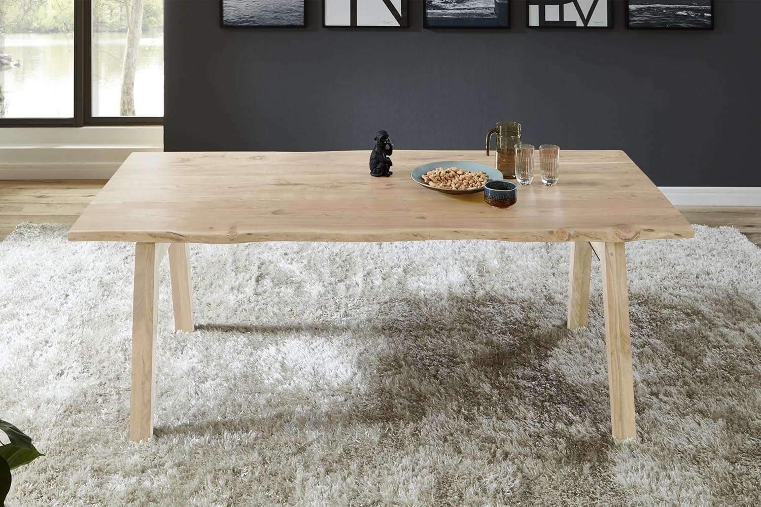 SAM Esstisch 120x80 cm Nelly, Akazienholz massiv & naturfarben, Baumkantentisch mit A-Holzgestell, echte Baumkante, pflegeleichter Holztisch